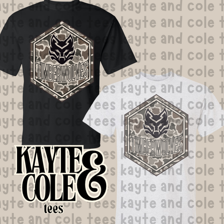 Timberwolves Retro Camo Mascot Tee